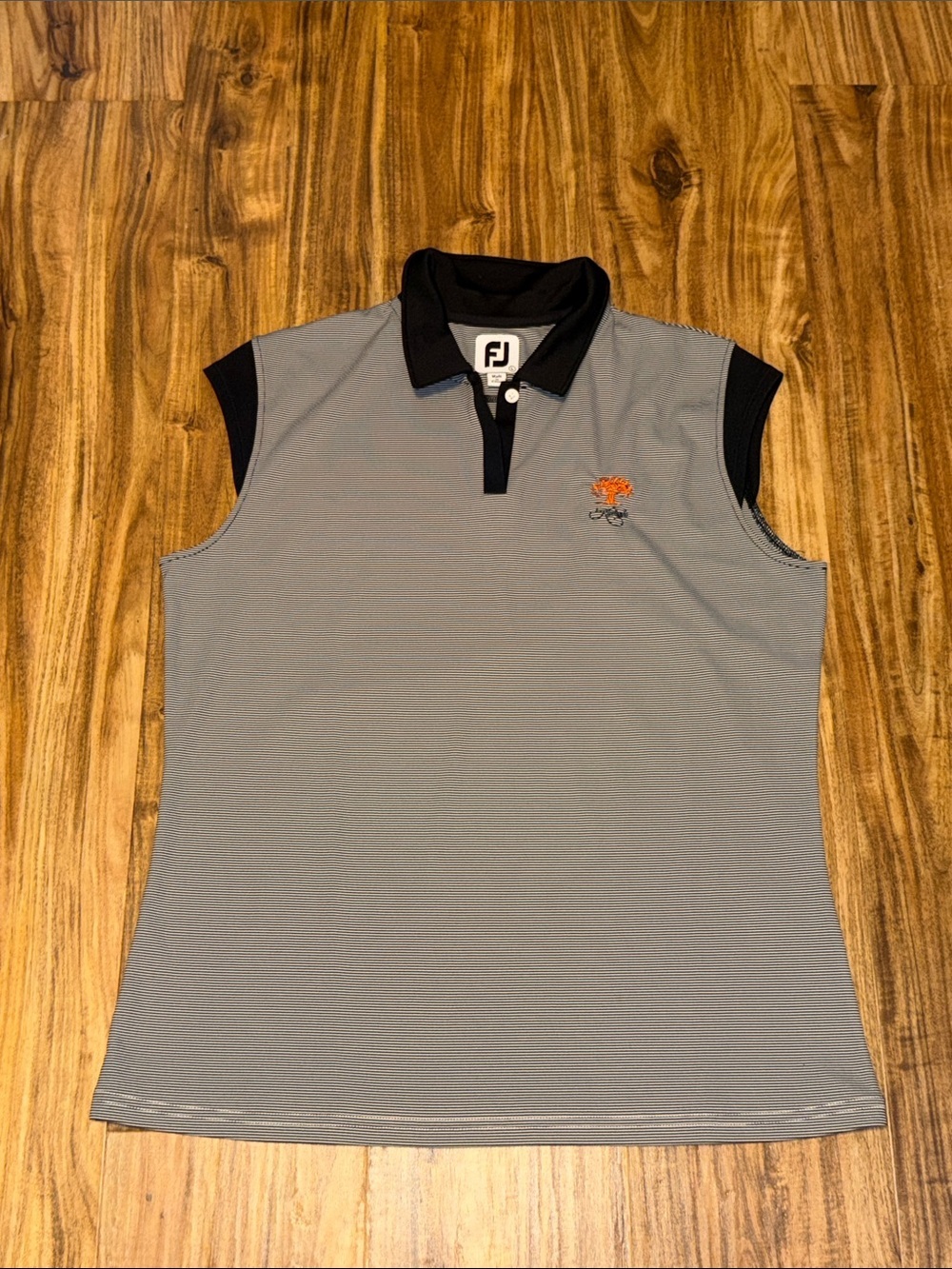 FootJoy women large Golf Polo Sleeveless Black white stripe Kiawah athletic nwot